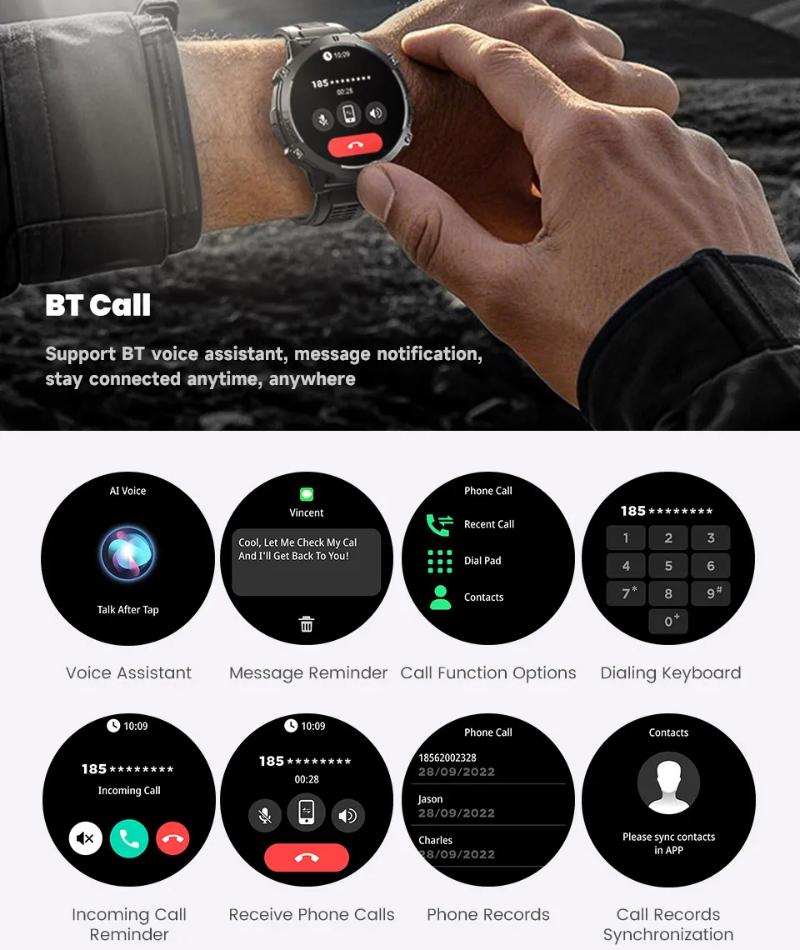 Outdoor Sports Smartwatch 1000mAh Battery 1.73-inch AMOLED Screen Men's Watch Compass 10ATM Waterproof Bluetooth Call Smartwatch