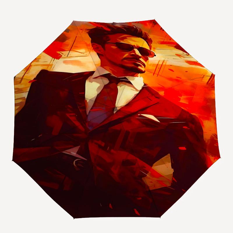 

1pc Iron Man Automatic Folding Umbrella - Compact 8-Rib Design, Durable Plastic & Iron, 066