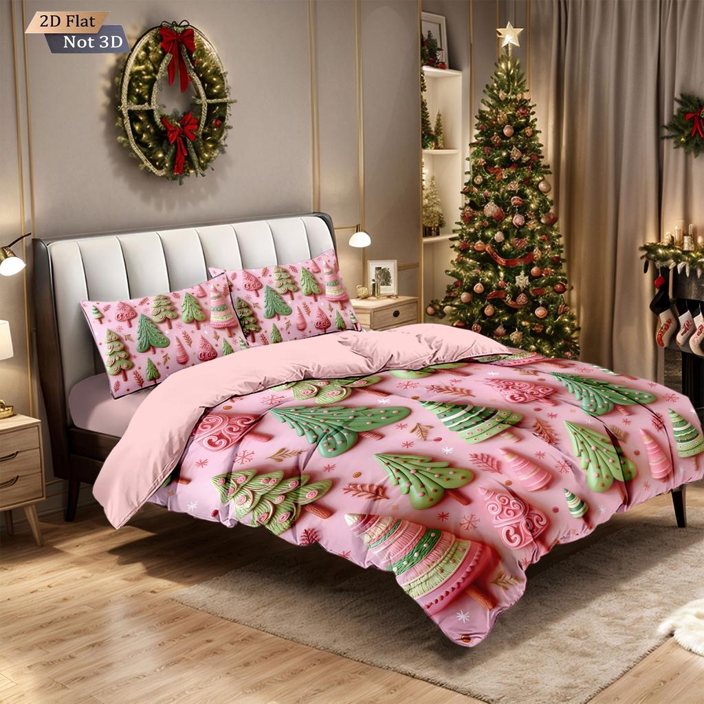 3Pcs Christmas Tree Print Coreless Bedding Set Multi Size Bedroom Dormitory Duvet Covers Soft And Machine Washable Decoration