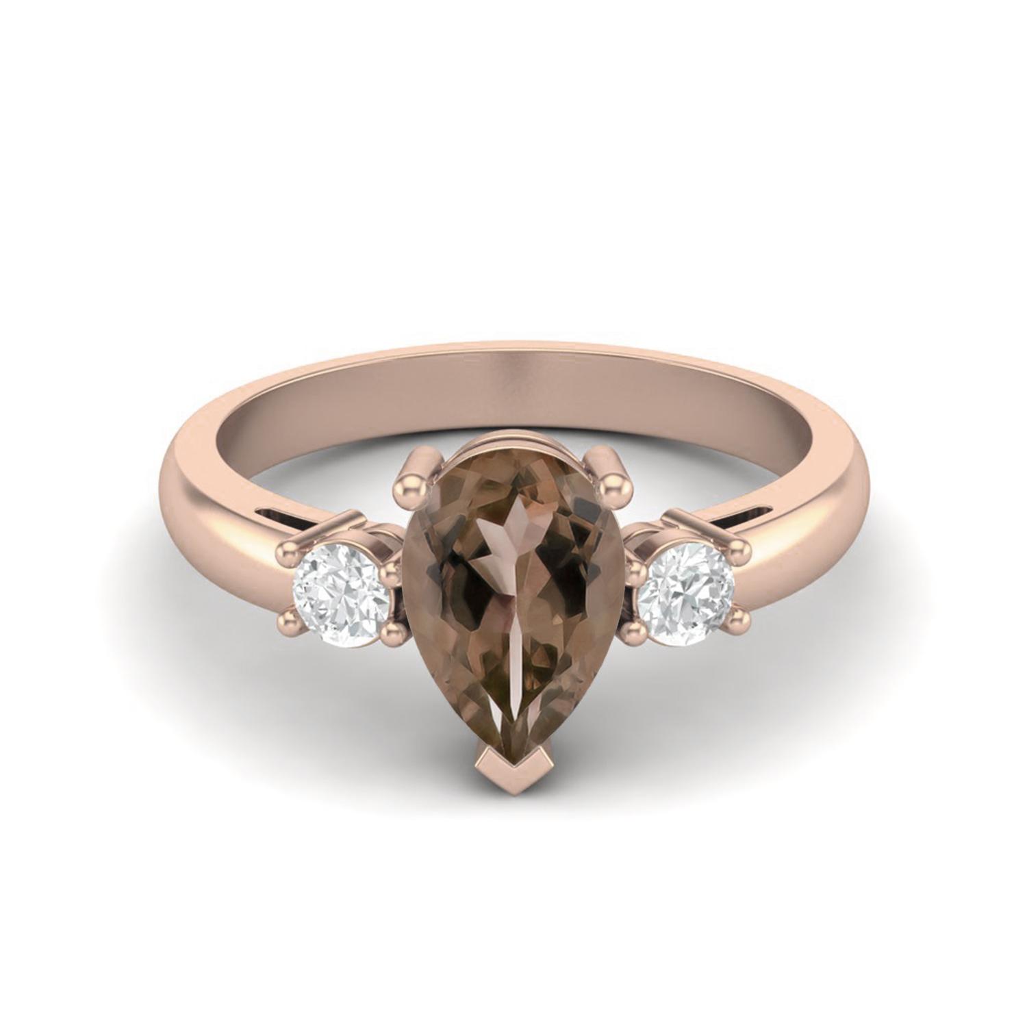 9X6mm Pear Smoky Quartz 925 Sterling Silver Rose Vermeil Three Stone Women Anniversary Ring 9