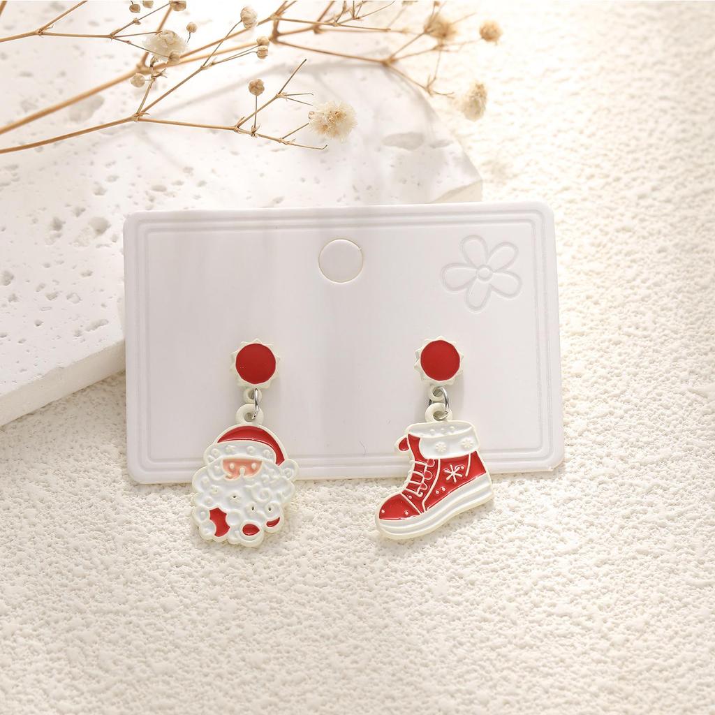 European & American Cartoon Rhinestone Christmas Earrings – High-End Asymmetrical Festive Jewelry for Women