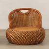 Rattan Weave round Accent Chair Comfort Floor Seat with Backrest Cozy Pouf Ottoman for Balcony Living Room