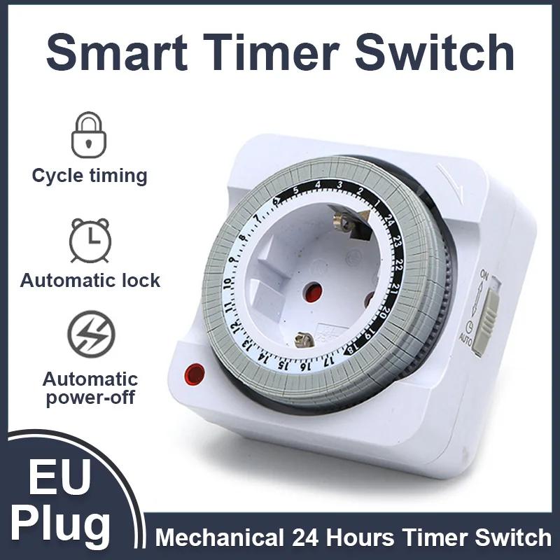 EU Plug 24-Hour Mechanical Timer Switch Smart Countdown Indoor Socket Automatic Power-Off Cycle Timing Switch