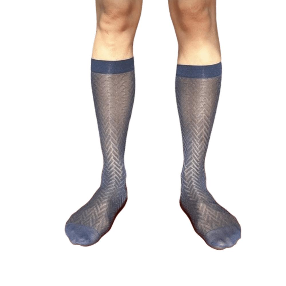 Ultra-Thin Dress Ice Silk Socks Stripe Below Knee Socks Men s Business Socks  Formal Occasions
