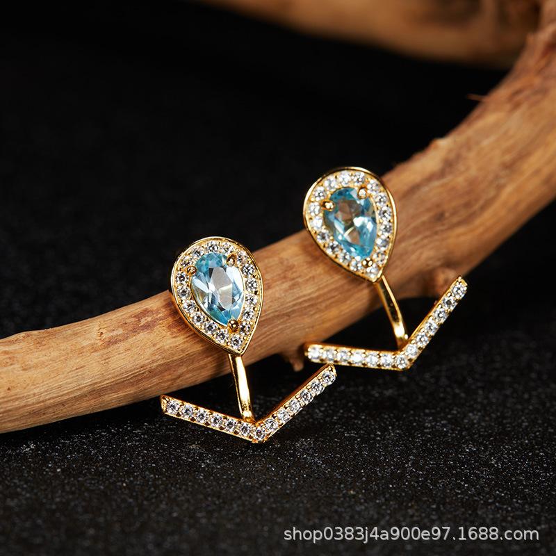 Ouyang Nana Earrings, Song Huiqiao Water Drop Earrings, High-End Sense Light Luxury Earrings, Rear Hanging Type, Sweet Temperament