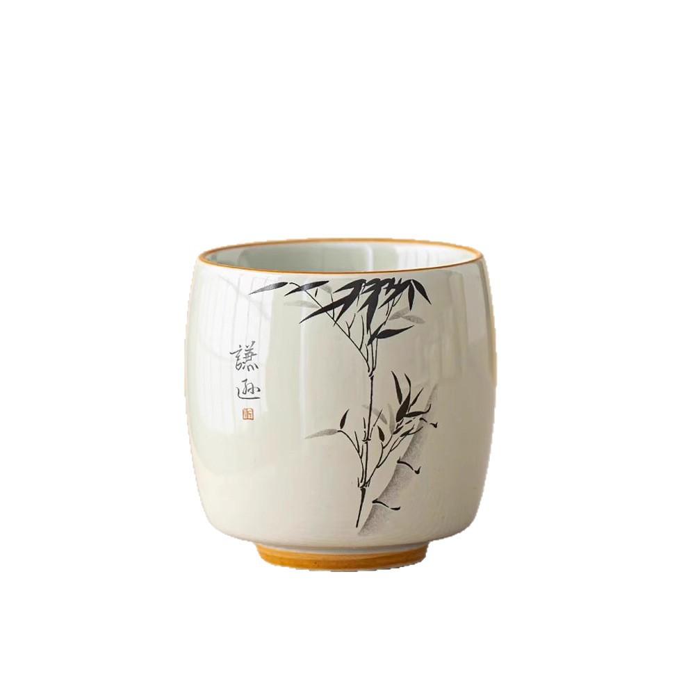 Plant Ash, Ink Bamboo, Hospitality Master Cup, Single Cup Ceramic Household National Style Tea Cup, Kung Fu Tea Set, Gift Box
