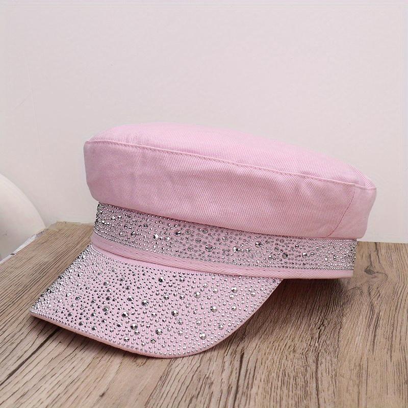 

Spring/Summer New Lightweight Breathable Rhinestone Embellished Flat Cap Outdoor Travel Versatile Sunshade Baseball Cap розовый