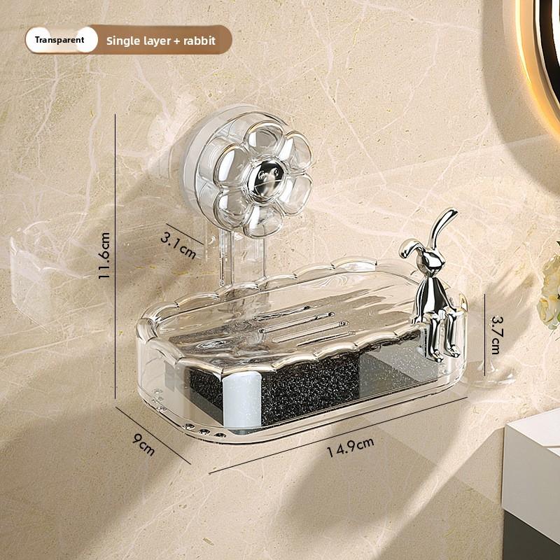 Suction Cup Soap Box, Wall-mounted Soap Box, Shelf, No Need for Drilling, Home Bathroom, Draining, Double-layer Bathroom Storage