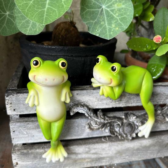 2Pcs Flowerpot Hugger Frog Figurines Miniature Frog Statue Plant Decorations Flower Pot Edge Hanging