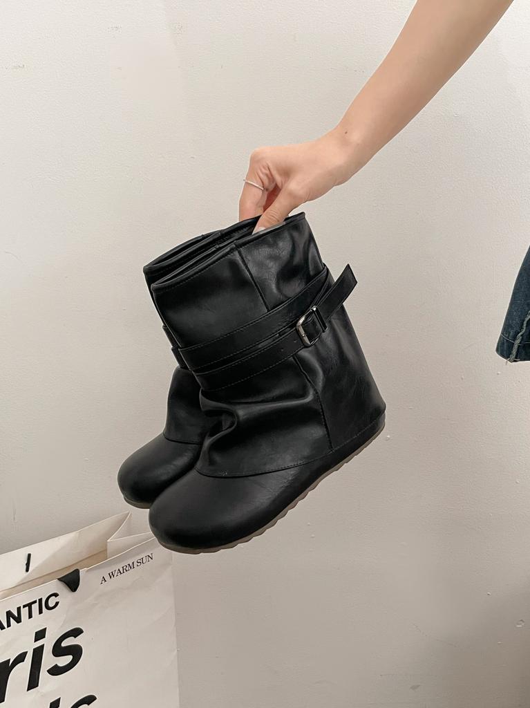 Niche strap design stacking boots handmade retro stacking boots lazy cool thin short boots big tube circumference Martin boots