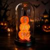 Halloween Pumpkin Skeleton Figurine Decoration Under Glass Dome with Spider Accents Battery Operated Halloween Scene Prop for Seasonal Display