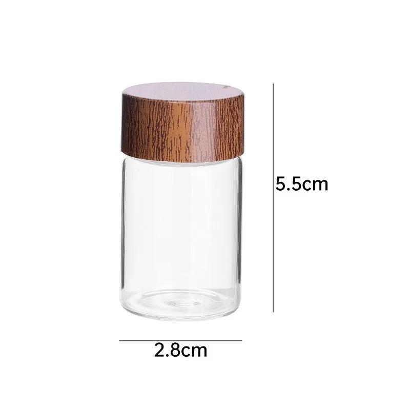 20/1PC Mini Glass Bottles Portable Coffee Beans Storage Container Tube Wood Lid Kitchen Sealed Canister Small Tea Spice Jars