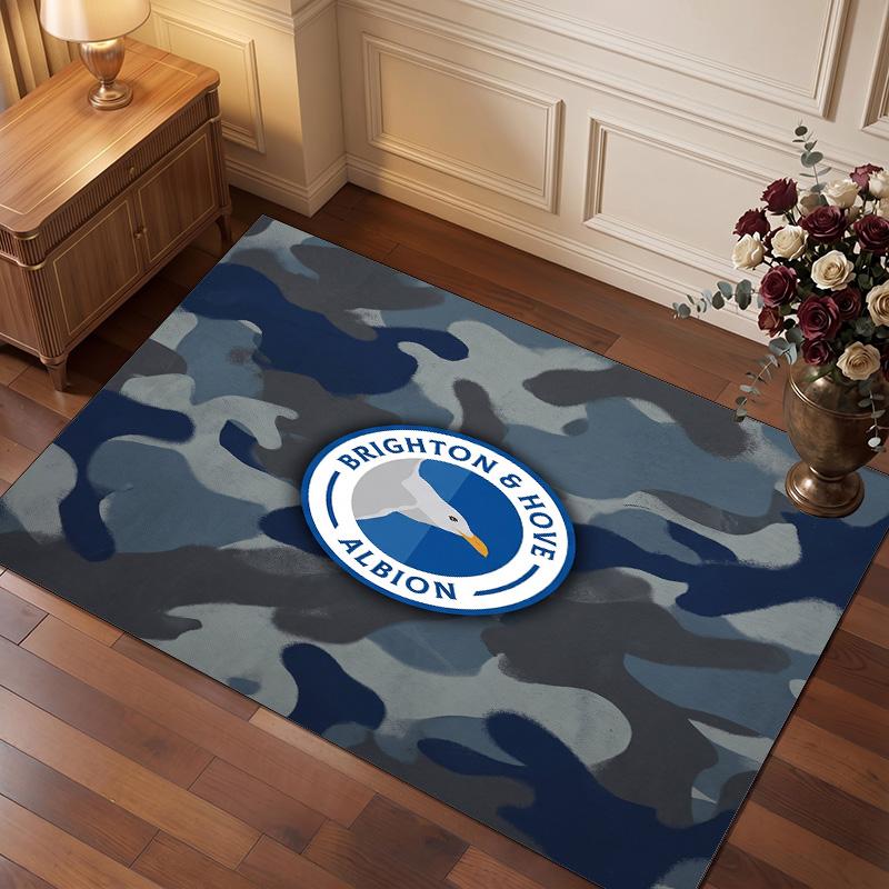 Brighton & Hove Albion Football Print Crystal Velvet Rug, Comfortable Water Absorbent Non Slip Indoor Floor Carpet