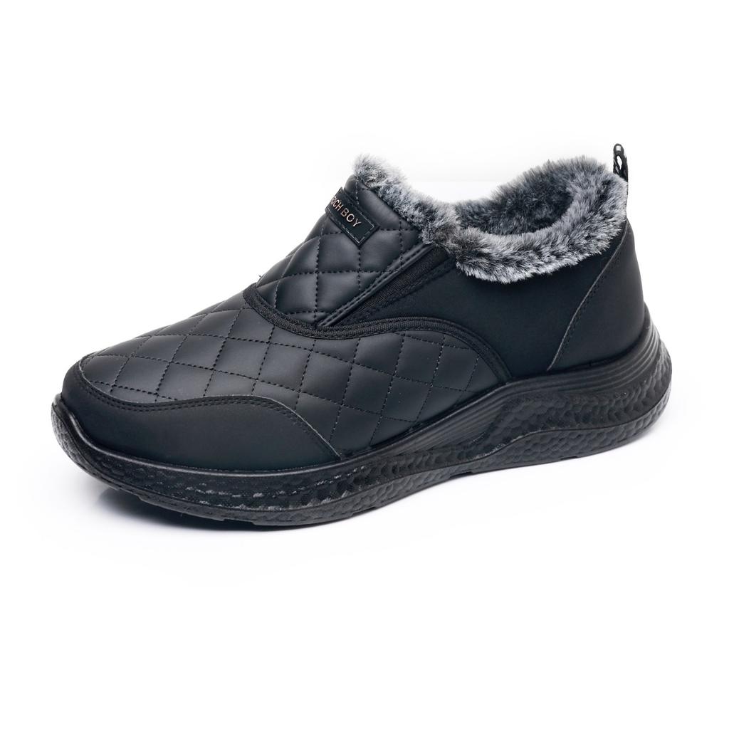 Men's Winter Warm Snow Boots With Faux Fur Lining Non-Slip Loafer Shoes Water Resistant Work Walking Sneakers Comfortable Short Ankle Booties for Male