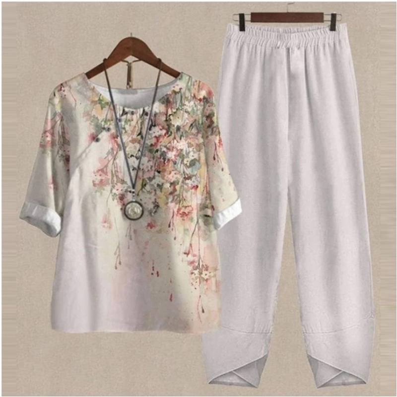 Summer Loose O-Neck Top Wide Leg Pants Two Piece New Elegant Pullover Pants Summer Suit Women Harajuku Style Suit