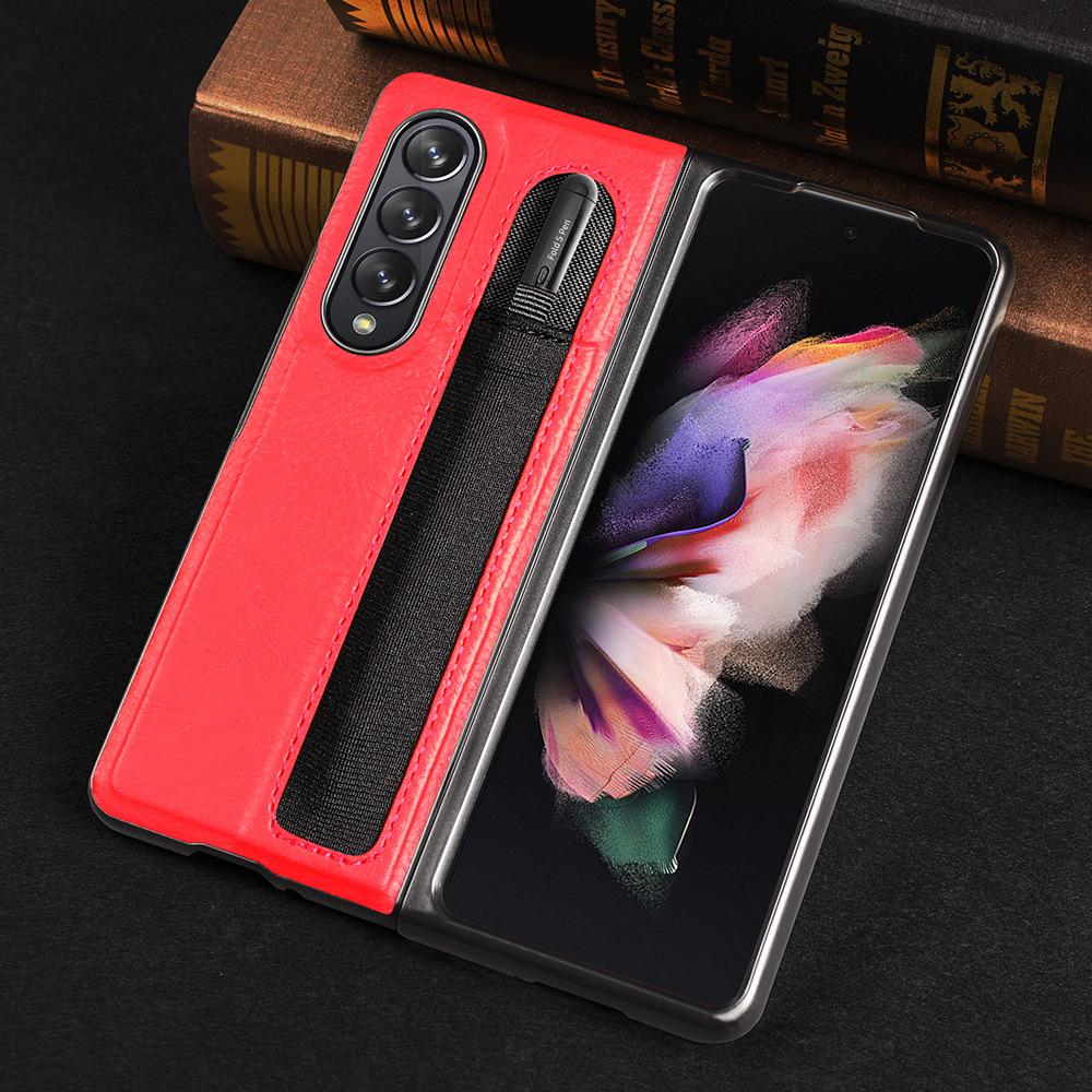 Fashion Leather Lychee Pattern Pencil Pen Slot Case For Samsung Galaxy Z Fold 3 Pc Cover Anti -Knock Luxury Cases For Fold3 F9260