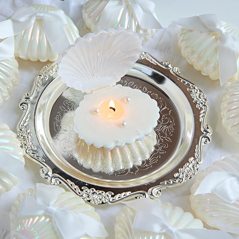 1 stk DIY Perle Sløyfe Skjell Aromaterapi Lys Lang Brennetid Festdekorasjon Håndlagde Lys Valentinsdag Hvit
