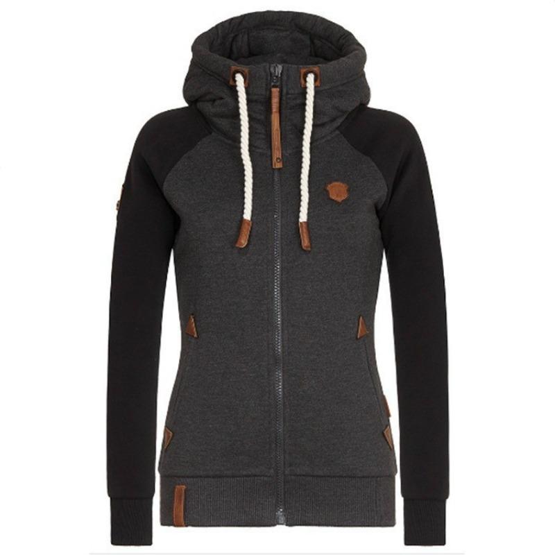 Autumn Hot Style Personalized Leather Brand Contrasting Color Hooded Sweatshirt for Women Original Quality