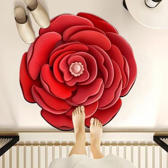 3D Flower Bath Mat Absorbent Non-Slip Floor Mat Flower Shape Decorative Entrance Rug for Living Room