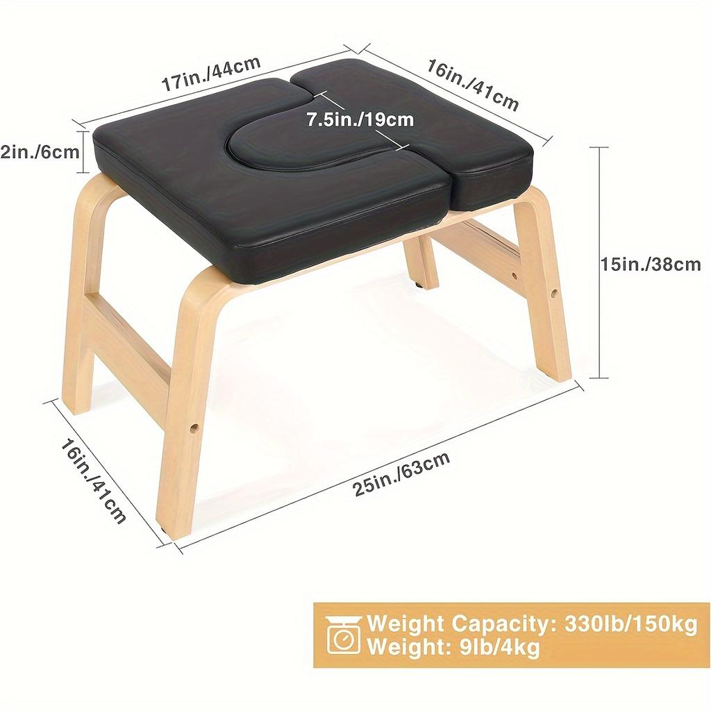 Yoga-Kopfstandbank, Yoga-Inversionsbank mit Holzrahmen und PU-Pads, Lindert Müdigkeit, Gleichgewichtstraining, Tragkraft 330 Pfund