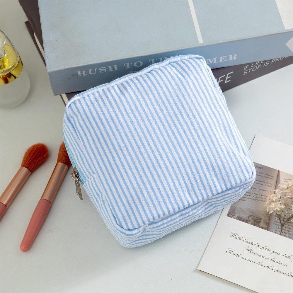 Essential Holder Seersucker Sanitary Napkin Pouch Striped Pattern Multi-functional Cosmetic Bag Mini Makeup Bag Women