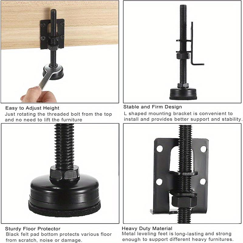 4 szt. Regulowane nóżki poziomujące, wytrzymałe nóżki poziomujące do mebli, nóżki poziomujące do szafek, sof, stołów i krzeseł, zestaw nakrętek z gwintem T, czarny