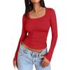 Cross-border Women's T-shirt 2025 Spring New U-neck Pullover Long Sleeve Slim Fit Basic Women's Shirt