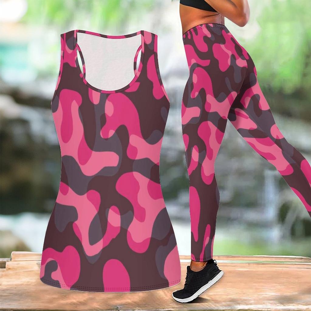 Camouflage-Print Yoga-Outfit für Damen Mode Workout-Leggings Fitness Sport Freizeit Yoga-Set Sportanzug