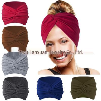 European & American Style Wide Women's Sports Yoga Headband: Elastic, Sweat-Absorbent, Cross Design, Large Hair Wrap