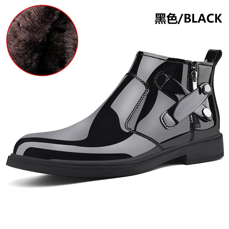 Moda Yangi Erkaklar To'pig'igacha Patent Teri Biznes Kiyim Botinkalari Tekis O'tkir Burun Yon Fermuar Mototsikl Botinkalari Kundalik Kechki Klub Partiyasi Poyabzali