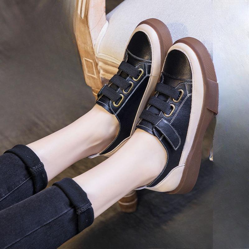 New Large-sized Retro Single Shoes for Women with Flat Round Toe Soft Sole and Low Top