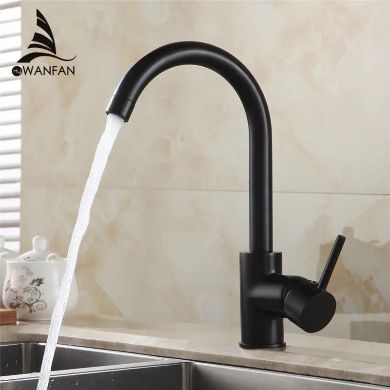 High Arc Matte Black Kitchen Faucet Single 7114R 360-degree Twist Rotatable Water Faucet Cheap Kitchen Faucet Stainless Steel