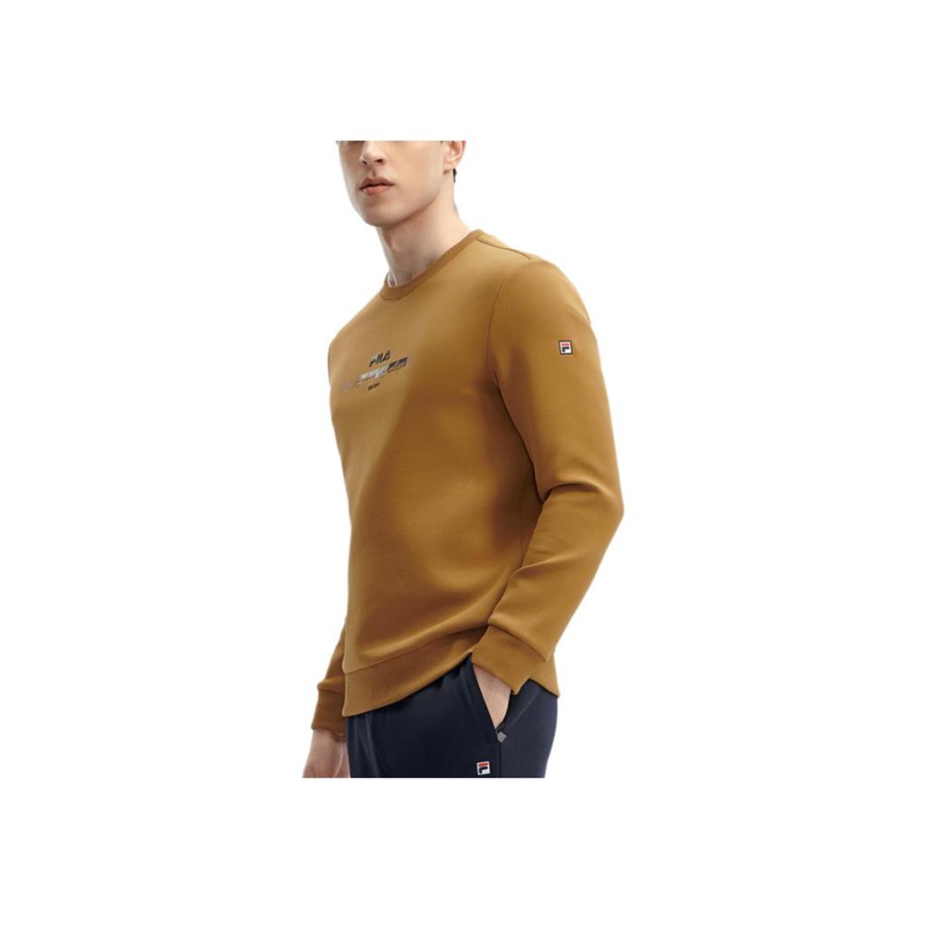 FILA Mens Knitted Sweatshirt 2024 Spring New Business Commuting Pullover Simple Casual Top Men tops Orange Ginger-Yellow F11M411213F-YE