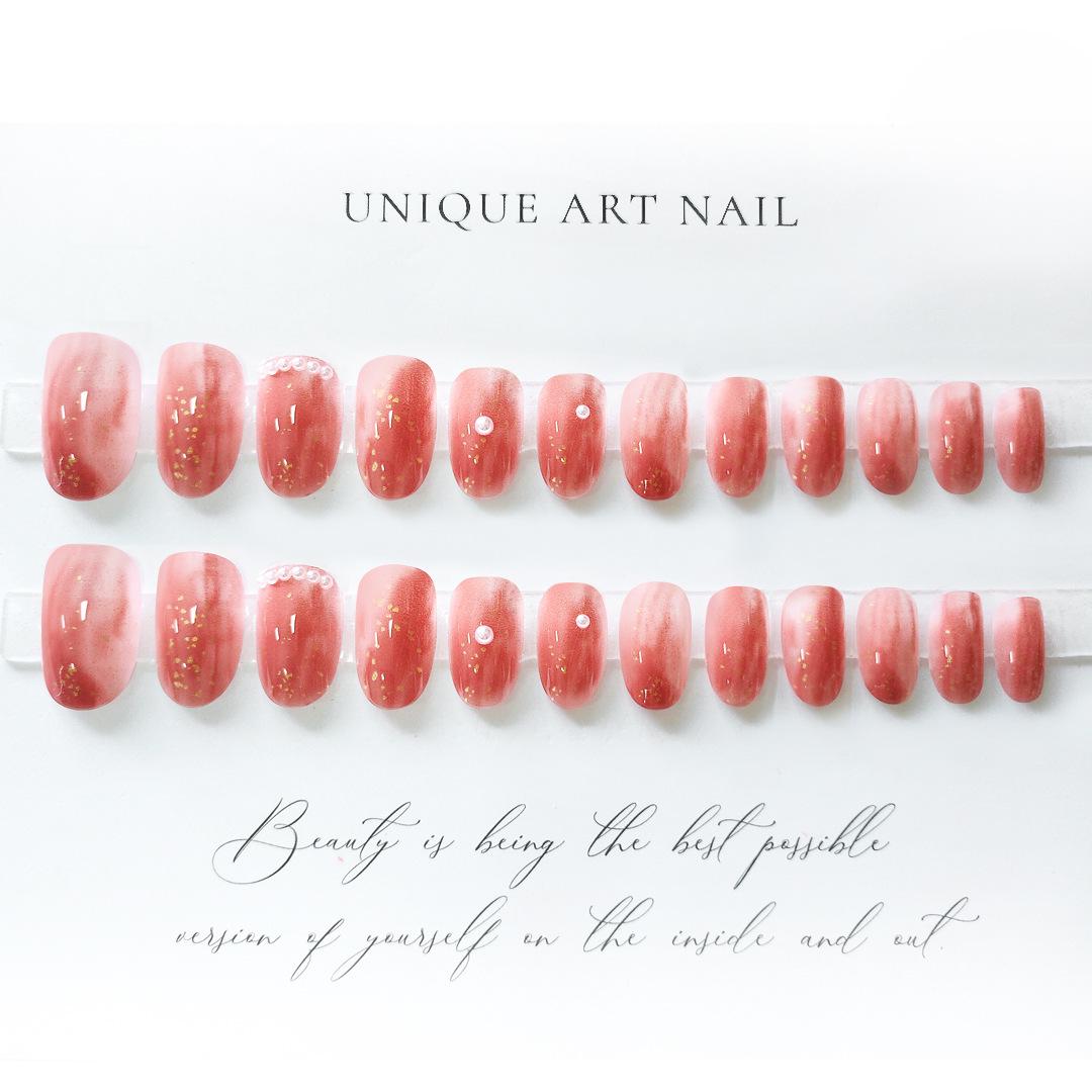 

Pearl Halo Wearable Short Whitening Nail Patches - Removable False Manicure B660-Pearl Gradient [Glue Version]