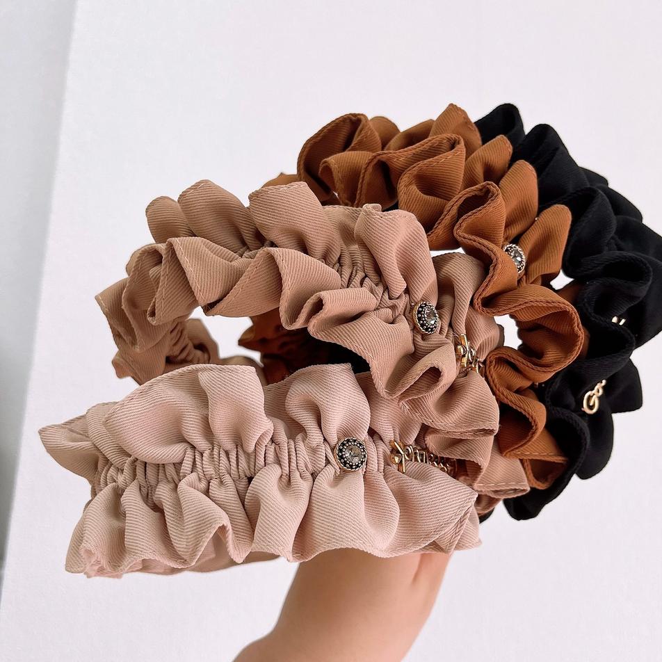 Korean Fashion Women Fabric Headband Solid Color Pleated Hairband Turban Letter Rhinestone Headwear Hair Accessories