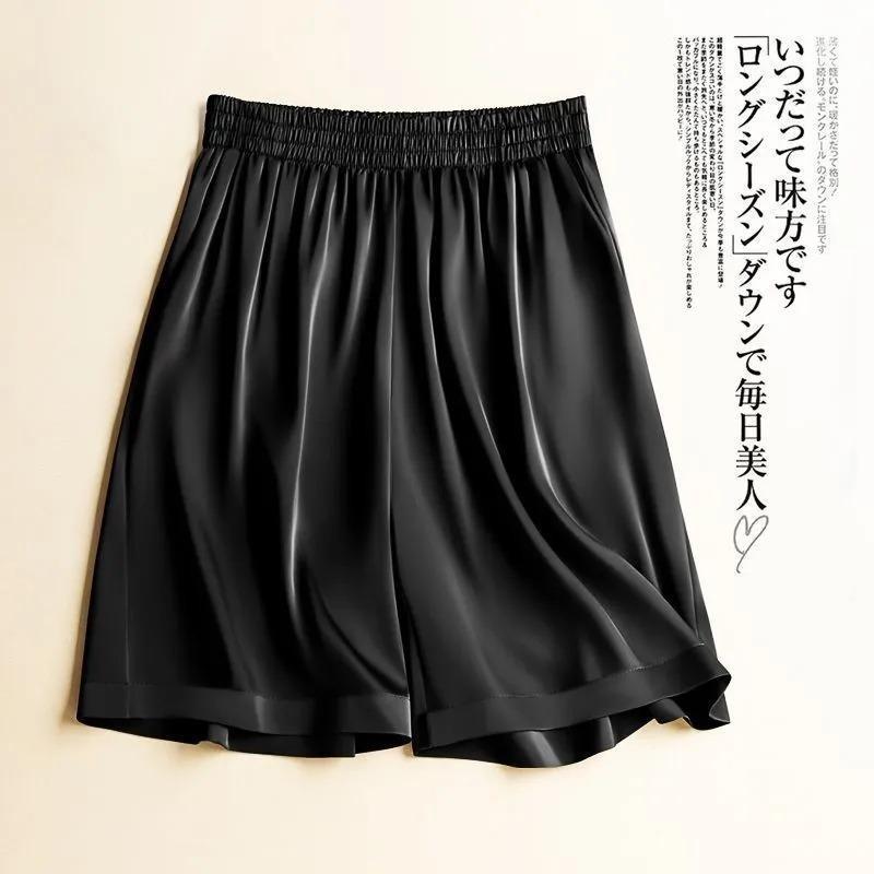 Dames Elastische Taille Satin Wijde Pijp Shorts