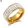Anello da dito in acciaio al titanio da donna e da uomo, 3 file, con strass lucido, regalo per matrimonio