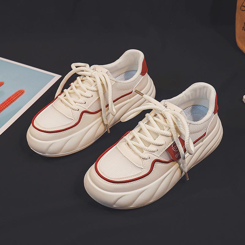 Mesh Surface White Shoes Women's Breathable Thick Bottom Students All-Match Sneaker New Lightweight Summer Board Shoes Women's