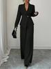 Women's European & American Spring/Autumn Fashion V-Neck Long Suit with Wide-Leg Pants Set