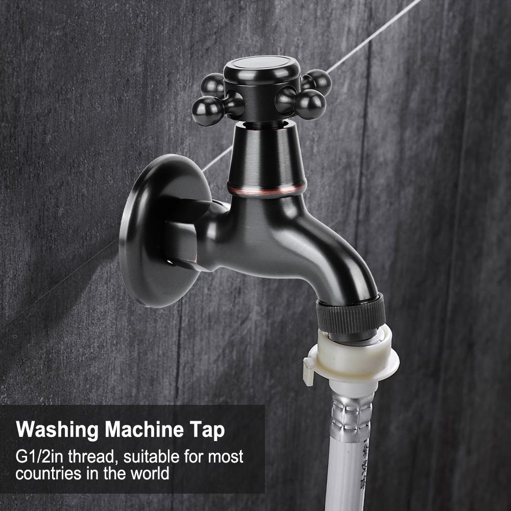 G1/2in Thread Retro Style Water Tap Brass Black Short Type Washing Machine Quick Open Faucet
