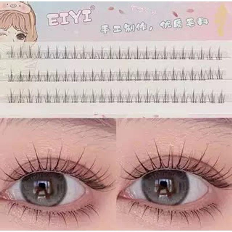 Eiyi Artificial Transparent Segmented Self-Grafting Lower Eyelashes 3 Rows of Double Small Flame Lower Eyelashes