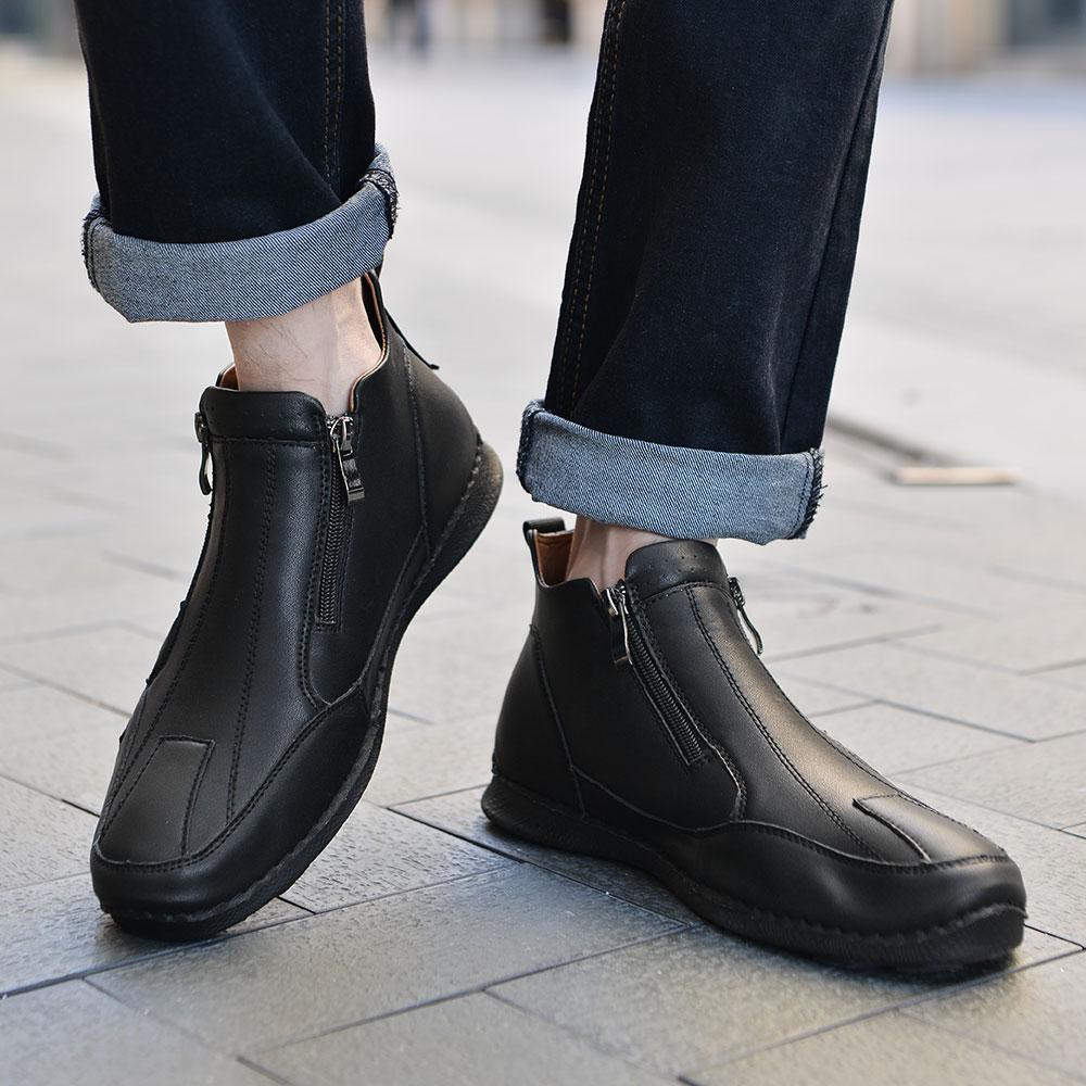 Fashion Brand Men's Breathable Soft Soled Casual Leather Shoes Fashion Spring New Style Men Comfortable Side Zipper Octopus Casual Shoes