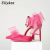 Fashion Eilyken Spring Big Butterfly-knot Women Pumps Sandals Pointed Toe Mules Ankle Buckle Strap Party Stripper High Heel Shoes