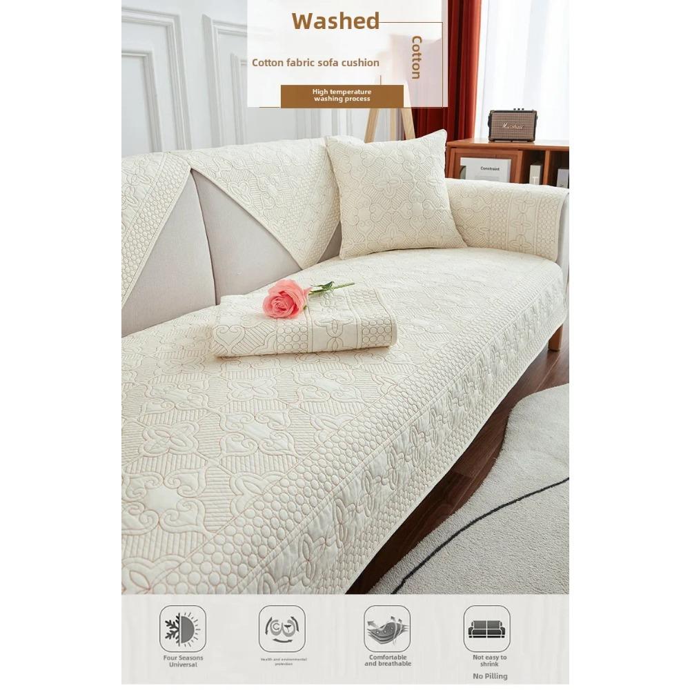 Pure Cotton Sofa Cushion Anti-slip Embroidered Sewing Pad Cream Color Cotton Quilted Fabric Direct Manufacturer Wholesale
