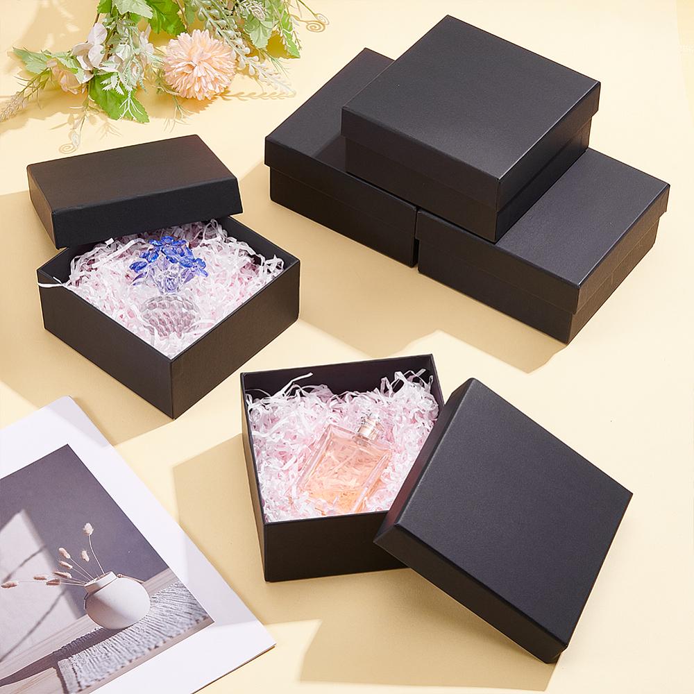 6pcs Kraft Paper Jewelry Set Packaging Boxes Square Black 15x15x7.15cm
