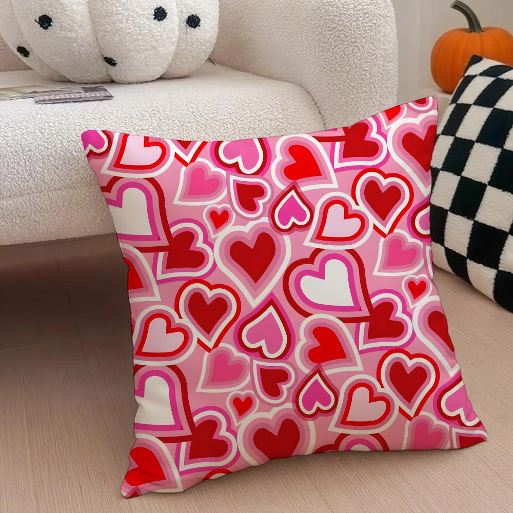 Valentines Day Gift with Heartshaped Pattern Cushion Cover Throw Pillow Cover Hidden Button Durable Polyester Chair Cushion