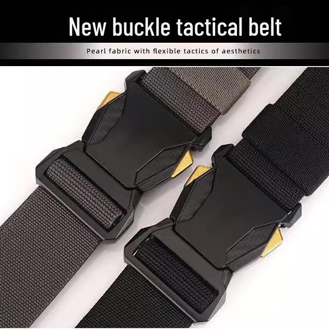 Men's Trendy Leather & Nylon Belt with Automatic Buckle for Jeans & Military Training