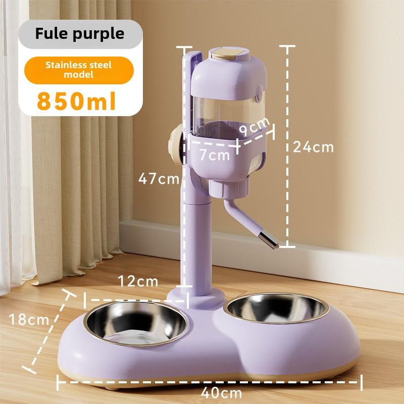 Distribuitor automat de apă vertical pentru câini, hrănire reglabilă pentru animale de companie, din oțel inoxidabil, bol dublu anti-detonare, bol pentru pisici