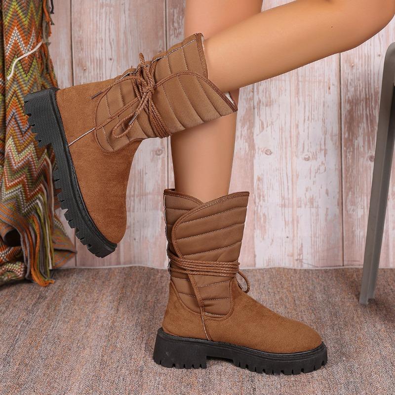 European American foreign trade large size thick-soled medium tube snow boots women's cross-border winter velvet warm straps thickened cotton boots