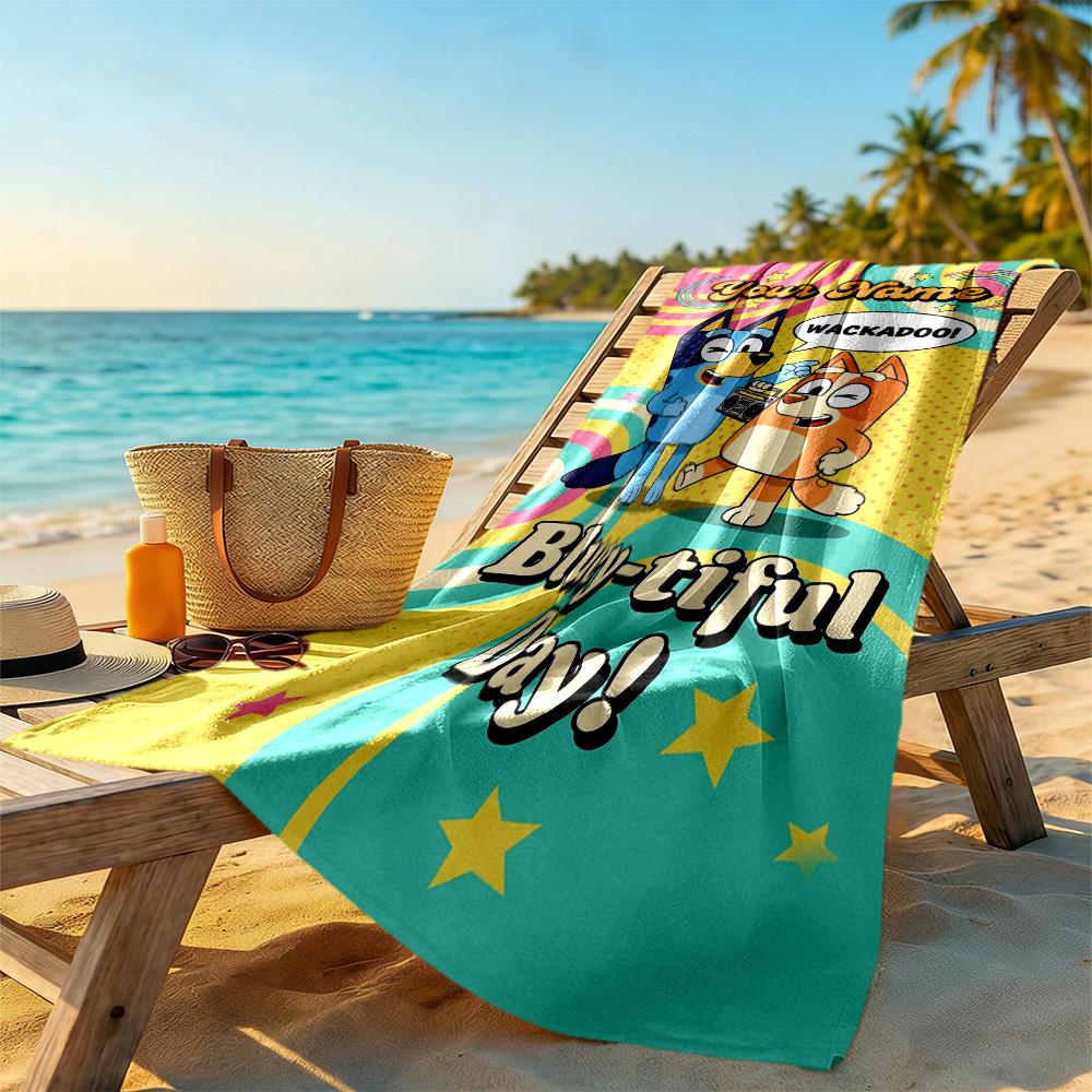 Bluey Customizable Name Beach Towel Super Soft Microfiber Quickdry Fabric Suitable for Swimming Gym Camping Yoga Vacation